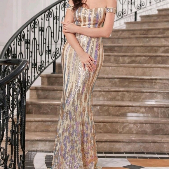 Airy Styles, Party,  Off the Shoulder, Sequined Mermaid  Gown - Picture 7 of 10